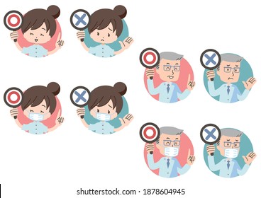 OK and NO sign illustration set for medical personnel