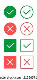 Ok Not Ok, Accepted Rejected, Approved Rejected, Yes No, Correct False, Green Red, Correct False. Set of vector glyph symbols in green and red colors.