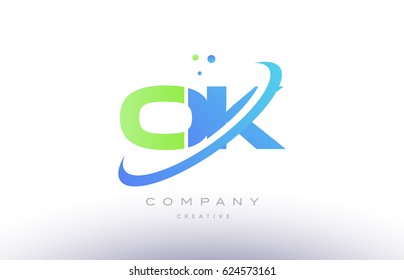 ok o k alphabet green blue swoosh letter company logo vector icon design template