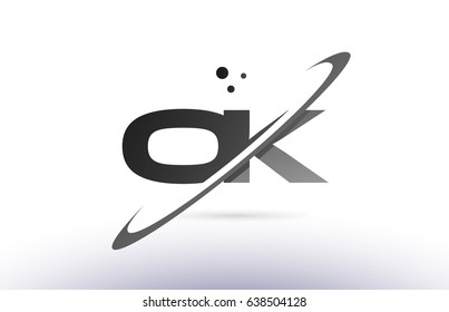 ok o k alphabet letter logo black white grey swoosh creative text dots company vector icon design template