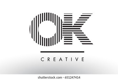 OK O K Black and White Letter Logo Design with Vertical and Horizontal Lines.