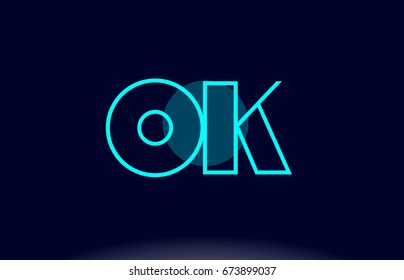 ok o k blue line circle letter logo alphabet creative company vector icon design template