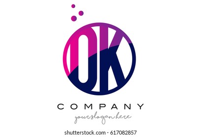 OK O K Circle Letter Logo Design with Purple Magenta Dots Bubbles Vector Illustration