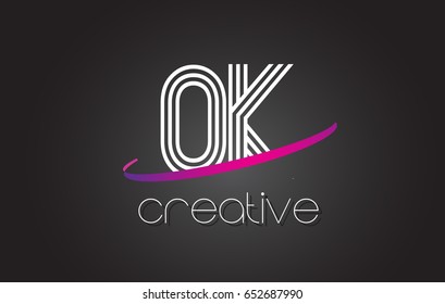 OK O K Letter Logo with Lines Design And Purple Swoosh Vector Letters Illustration.