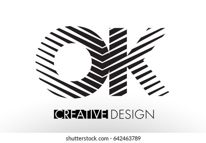 OK O K Lines Letter Design with Creative Elegant Zebra Vector Illustration.