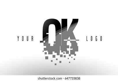 OK O K Pixel Letter Logo with Digital Shattered Black Squares. Creative Letters Vector Illustration.