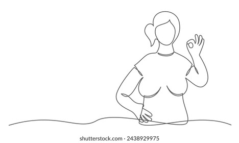 Ok One line drawing isolated on white background
