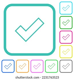 Ok outline vivid colored flat icons in curved borders on white background