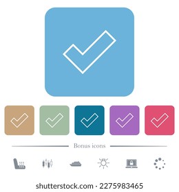 Aceptar el contorno de iconos planos blancos en los fondos cuadrados redondeados de color. 6 iconos de bonificación incluidos