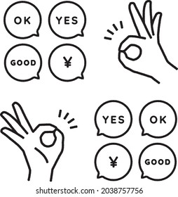 ok positive hand sign  front and back various messages set