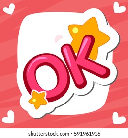 Ok rectangular stamp and stars. text isolated on white background, vector illustration.
