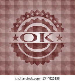 OK  red seamless emblem or badge with abstract geometric polygonal pattern background.
