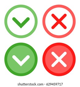 OK and red X icons, isolated on white background. Simple marks graphic design. Symbols YES and NO button