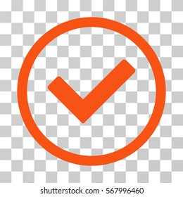 Ok rounded icon. Vector illustration style is flat iconic symbol inside a circle, orange color, transparent background. Designed for web and software interfaces.