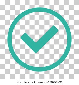 Ok rounded icon. Vector illustration style is flat iconic symbol inside a circle, cyan color, transparent background. Designed for web and software interfaces.