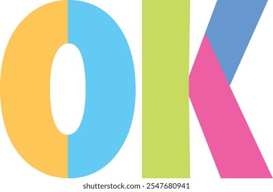 ok script text lettering pastel color,ok words vector illustration, isolated on white background.