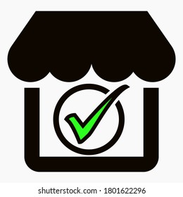 OK und Shop Symbol. Kaufnachweis. Gute Supermarkt-Ikone. Das beste Produkt-Symbol. Vektorsymbol.