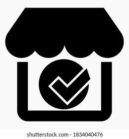 OK and shop icon. Proof of purchase. Good supermarket icon. Best product icon. Vector icon.