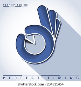 Ok Sign With Clock  - Perfect Timing, Vector
