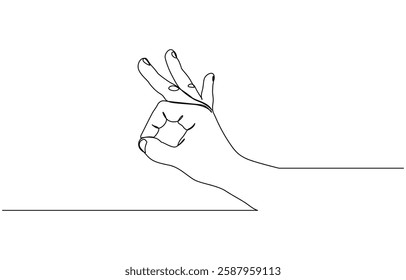 Ok sign. Continuous line. Hand showing okay isolated on white background, One line drawing of hand showing OK gesture. Contour hand drawn single lineart.