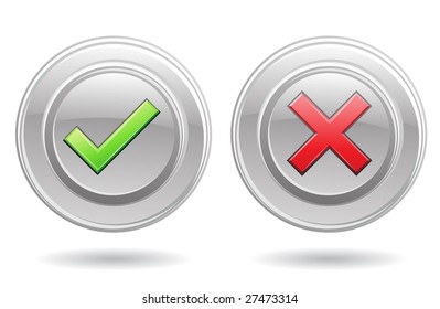 signo ok y signo de error aislado en fondo blanco