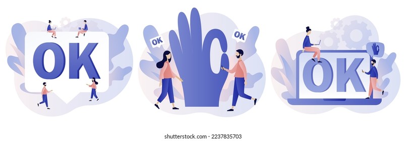 OK sign. Hand gesture Okay. Communication gestures concept. Modern flat cartoon style. Vector illustration on white background

