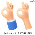 Ok sign icon set, okay gesture. Hand with blue sleeve and simple hand shows ok sign. Vector illustration