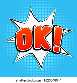 OK sign on blue background. Comic book style. Vector illustration