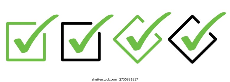 OK sign vector illustration on a white background. Check box icon with correct, accept checkmark icons tick box checked. Approve symbol. Check mark icon vector design. Green and black check mark icon.