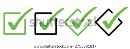 OK sign vector illustration on a white background. Check box icon with correct, accept checkmark icons tick box checked. Approve symbol. Check mark icon vector design. Green and black check mark icon.