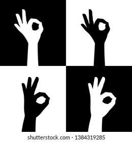 OK sign vector silhouette hands icons in black and white