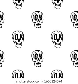 OK SKULL ICON SEAMLESS PATTERN BLACK WHITE BACKGROUND