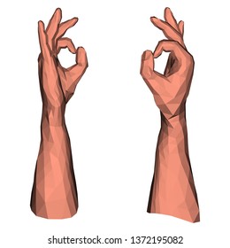 Ok symbol expressing by abstract geometric low poly hand signal