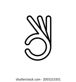 Símbolo correcto, icono de línea delgada con gestos de mano. Buena elección. Ilustración vectorial moderna.