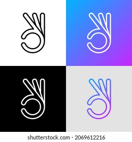 Ok symbol, hand gesture thin line icon. Good choice. Modern vector illustration.