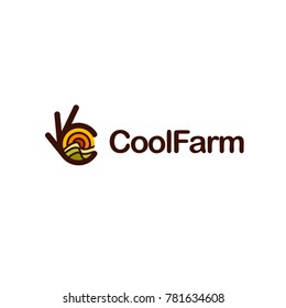 Ok symbol, Okay vector logo. Field with sun landscape. Good farming illustration.