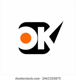 OK Text Logo Design mit abstraktem Häkchen.