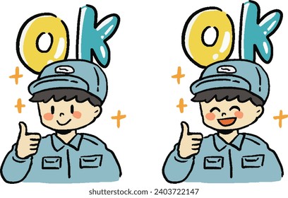 OK Thumbs Up Worker Illustration Set