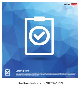 Ok tick Checklist Icon Icon - abstract logo type icon - blue polygonal background. Vector illustration