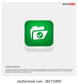 ok Tick Select Folder icon - abstract logo type icon - green abstract 3d button with light board and shadow on gray background. Vector illustration