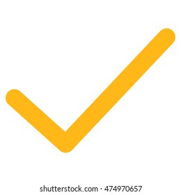 Ok Tick vector icon. Style is contour flat icon symbol, yellow color, white background.