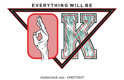 OK Typography design with hands and finger gesture symbol.Vector illustration