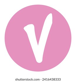 Ok vector icon in Pink Circle. Flat symbol. Pictogram Isolated on background. Designed for web Button, software interfaces, Add, Mobile Application.