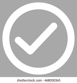 Ok vector icon. Style is contour flat icon symbol, white color, silver background.