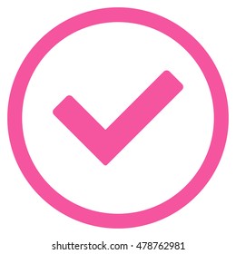 Ok vector rounded icon. Image style is a flat icon symbol inside a circle, pink color, white background.