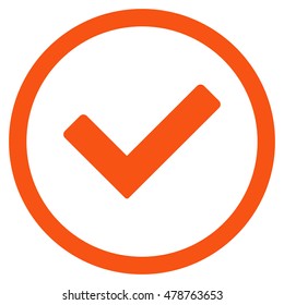 Ok vector rounded icon. Image style is a flat icon symbol inside a circle, orange color, white background.