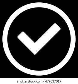 Ok vector rounded icon. Image style is a flat icon symbol inside a circle, white color, black background.