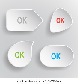 Ok. White flat vector buttons on gray background.