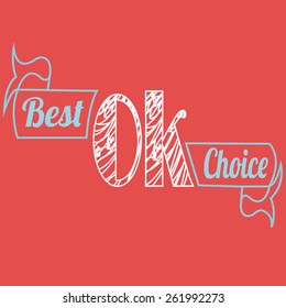ok word and labels over red color background