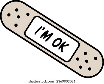 I'm Ok Wound Plaster Outline Vector Illustration